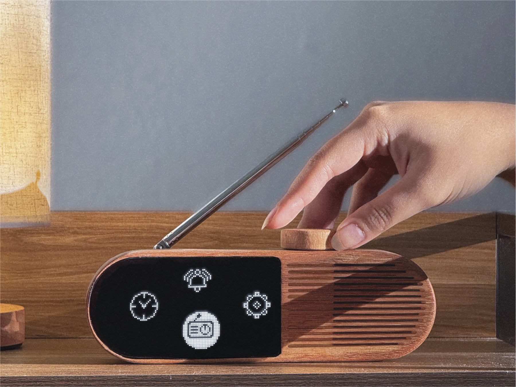 DAWN clock radio product key shot, detail