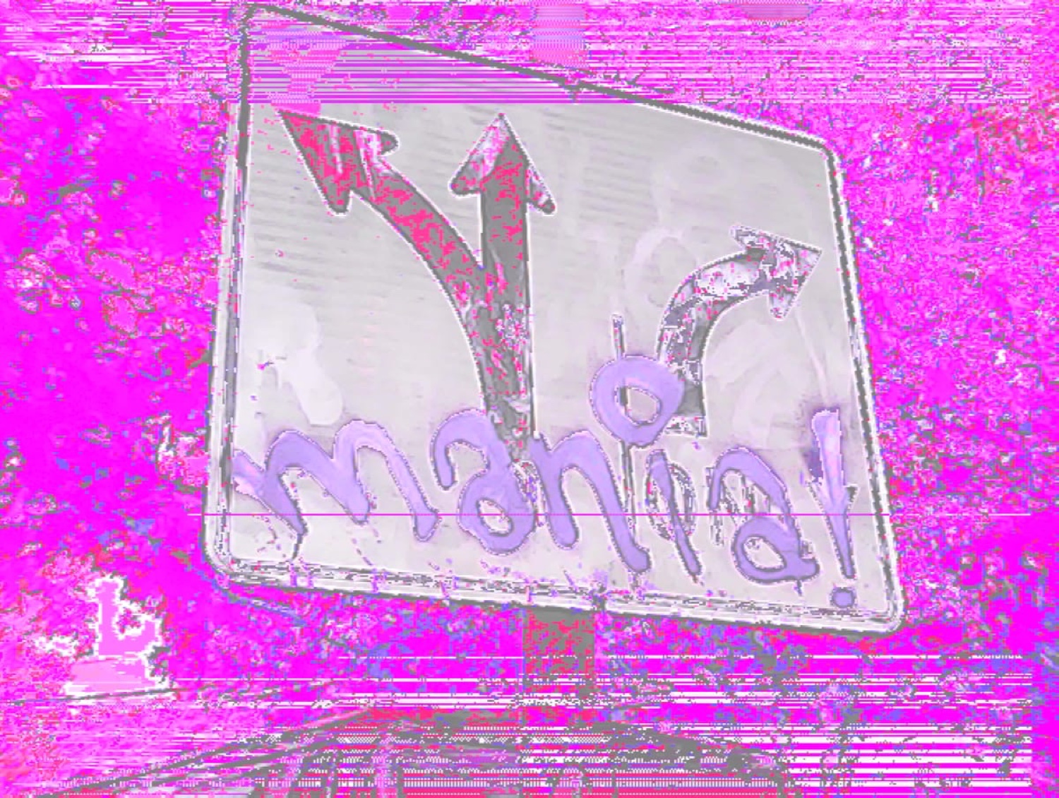 Databent street sign in magenta glitch