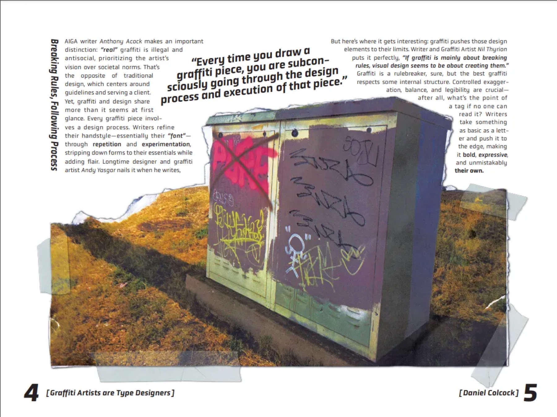 Revised layout — torn, sanded, scanned imagery with type set around it